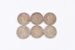 MONNAIES d'ARGENT : 5 pièces de 5 francs semeuse, JOINT...