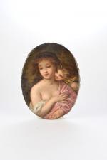 ECOLE ANGLAISE du XIXème siècle. "Jeune femme et enfant", huile...