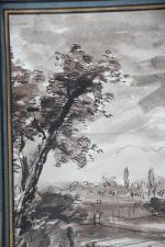 ECOLE FRANCAISE du XIXème vers 1800. « Paysage d'Italie », dessin à...
