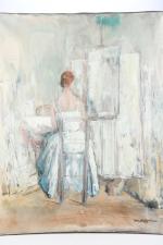 MARTINEAU. M. R. « Jeune peintre à l'atelier », huile sur toile...