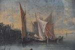 ECOLE FLAMANDE du XVIIIème siècle. "Voiliers au port", huile sur...