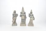 ASIE (moderne). "Divinité en pied", trois statuettes en pierre sculptée....