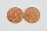 MONNAIES d'OR (7) : 20 francs 1907 (2), 1909 (2),...
