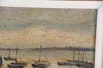 JACOB, Germain (XXème siècle). "Bateaux au port", huile sur panneau...