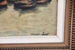 JACOB, Germain (XXème siècle). "Bateaux au port", huile sur panneau...
