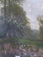 LUTSCHER, Fernand (1843-1923). "Mare aux canards dans un sous-bois", huile...