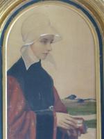 ECOLE BRETONNE vers 1900. "Portrait de femme", peinture sur soie....