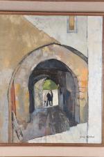 KEIME, Jean (1932). "Porche de ruelle animé", huile sur toile...