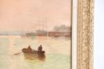 FAIVRE, Léon Maxime (1856-1914). Bâteaux à quai. Huile sur toile...