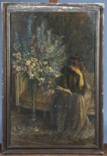 BRESLAU Louise Catherine (1856-1927). "Femme à la lecture", huile sur...