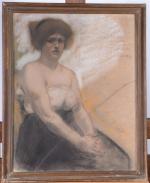 RASSENFOSSE, Armand  (1862-1934). "Femme assise", fusain, crayon noir et...