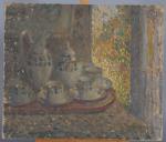 LEPINE, Joseph (1867-1943). "Le service à thé", huile sur carton...