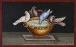 PLAQUE (petite) en micro-mosaïque à décor de colombes s'abreuvant. Italie,...
