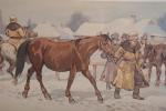 SETKOWICZ, Adam (1876-1945). "Vente de chevaux au marché polonais", aquarelle...