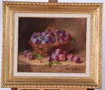 BRUNELLE de NEUVILLE Alfred Arthur (1852-1941). "Fruits dans des paniers",...