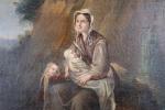ECOLE FRANCAISE vers 1830. "Femme et ses enfants délaissés", huile...