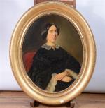 JULIARD, Alexandre (1817-?). "Portrait de femme en robe noire", huile...