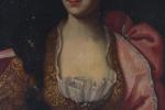 ECOLE PIEMONTAISE vers 1720. "Portrait de dame en robe brodée...