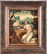 ECOLE ESPAGNOLE vers 1550. "Saint Jérôme en prière", panneau de...