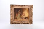 FRAGONARD, Alexandre Évariste (1780-1850). Scène d'adieu. Huile sur toile signée...