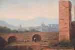 ECOLE FRANÇAISE vers 1830. Paysage de ruines italiennes. Huile sur...
