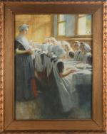VAN DER WAAY, Nicolaas (1855-1936). Repas à l'orphelinat. Aquarelle sur...