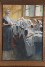 VAN DER WAAY, Nicolaas (1855-1936). Repas à l'orphelinat. Aquarelle sur...