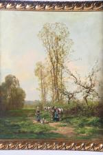 LUTSCHER, Fernand (1843-1923). "Chemin animé", huile sur toile signée en...