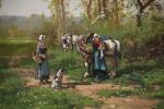 LUTSCHER, Fernand (1843-1923). "Chemin animé", huile sur toile signée en...