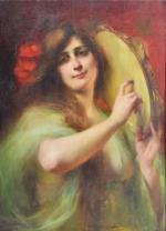 DIRANIAN, Sarkis (1854-1918). Femme au tambourin. Huile sur toile signée...