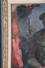 POUGET, Marcel (1923-1985). Portrait d'homme à la pipe. Huile sur...