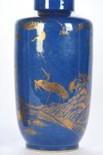 CHINE - Vers 1900
Paire de vases rouleaux en porcelaine émaillée...