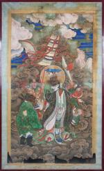 CHINE - XVIIIe siècle
Importante encre polychrome sur soie, le roi...