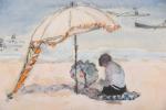 LEBASQUE, Henri Baptiste (1865-1937). Femme sous un parasol sur la...