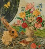 ECOLE MODERNE. "Nature morte aux fleurs dans un pot", peinture...