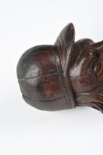 SUJET : tête de jockey humoristique en bois sculpté. Fin...
