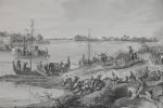 VERNET (d'après). "Armée passant le fleuve", gravure du 19ème siècle....