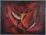 * CUILLERAT, Jean (1927-1998). "Composition sur fond rouge", huile sur...