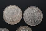 MONNAIES d'ARGENT (quatre) : 4 x 50 francs Hercule et...