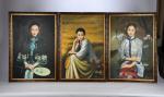 ECOLE CHINOISE moderne. Portraits de femme. Suite de trois huiles...