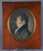 ECOLE FRANCAISE vers 1800. "M. CADEOT père" portrait en pied,...