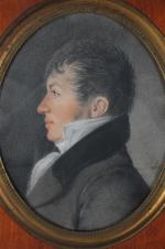 ECOLE FRANCAISE vers 1800. "M. CADEOT père" portrait en pied,...