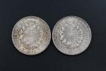MONNAIES d'ARGENT : 2 x 50 francs Hercule ; 3...