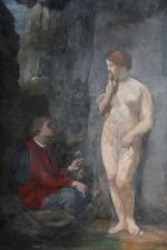FRÖLICHER, Otto (1840-1890). Berger et nu féminin. Huile sur toile...