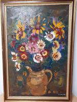 Micheline MASSE - grand bouquet de fleurs, huile sur toile...