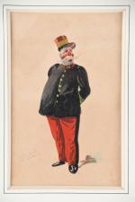ROBERT, JS (XIXème siècle). Caricatures à l'officier et au curé,...