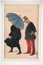 ROBERT, JS (XIXème siècle). Caricatures à l'officier et au curé,...