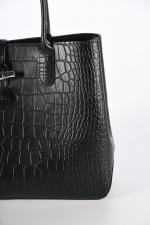 LONGCHAMP, modèle Roseau, sac façon croco noir, avec tote bag....