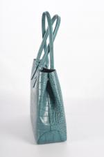 LONGCHAMP, modèle Roseau, sac façon croco bleu vert, avec pochette...