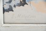 MALVEZIN, E. (XXème). "Hameau en Auvergne", aquarelle gouachée signée en...